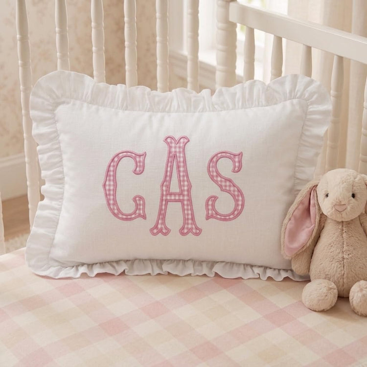 Monogram Pillow Covers, Personalized Name Ruffle Pillow Cover, Initials Pillowcase, Custom Embroidered Pillow Covers, Baby Pillows, Couch Bed Room Pillow Gifts for Kids Boy Girls, Nursery Decoration - Design 23 - Image 2