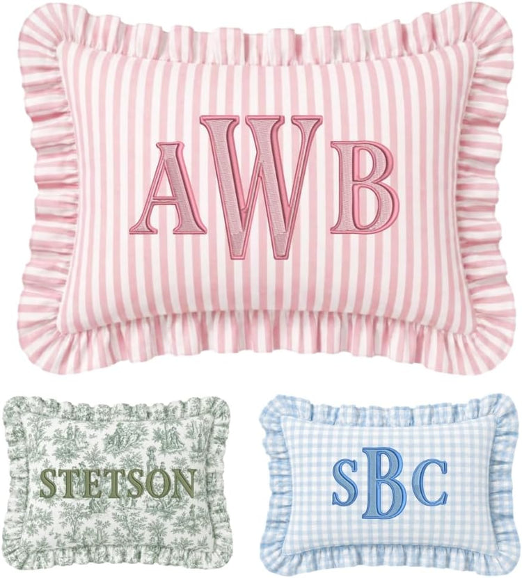 Personalized Name Ruffle Pillow Cover, Monogram Pillow Covers, Initials Pillowcase, Custom Embroidered Pillow Covers, Baby Pillows, Couch Bed Room Pillow Gifts for Kids Boy Girls, Nursery Decoration - Design 25 - Image 1
