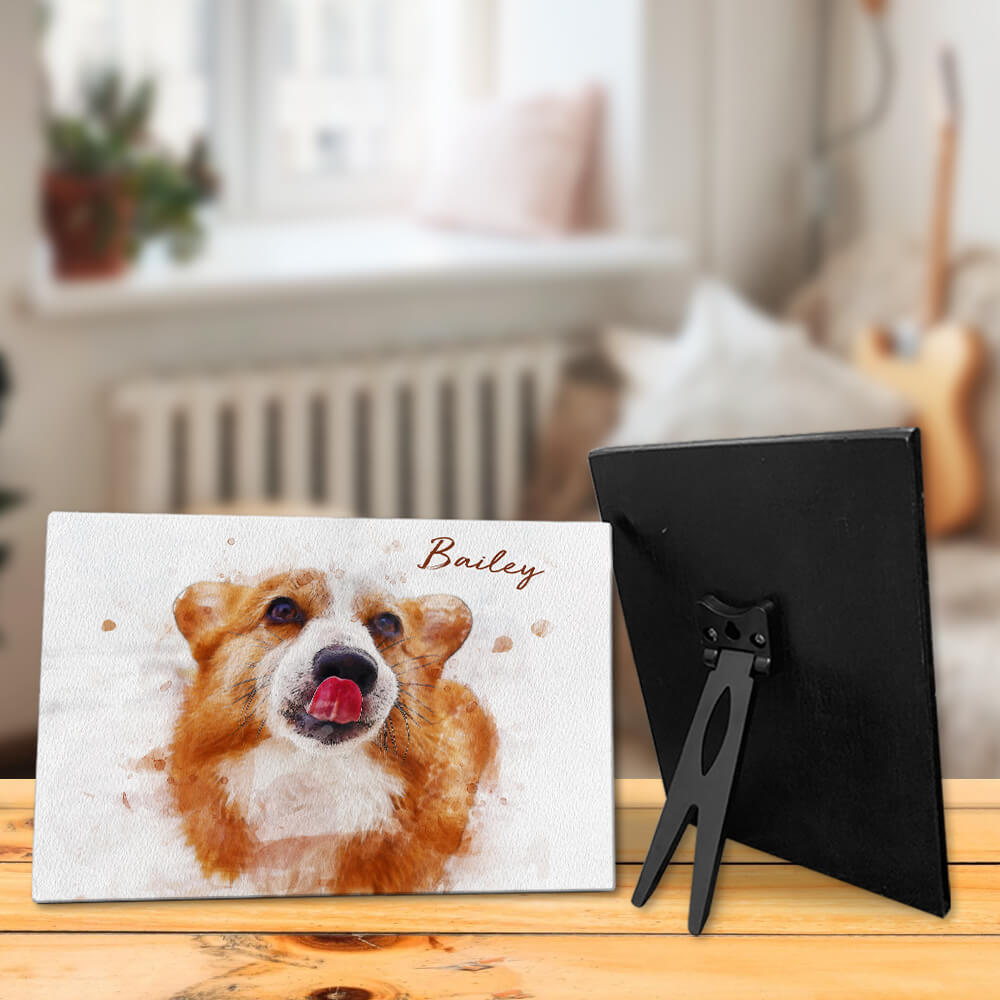 Custom Pet Art Water Color Photo Desktop Plaque