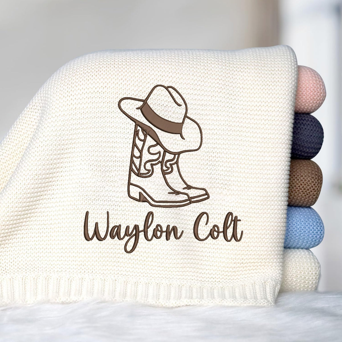 Personalized Embroidered Baby Blanket – Western Cowboy (Design 02) – image 1