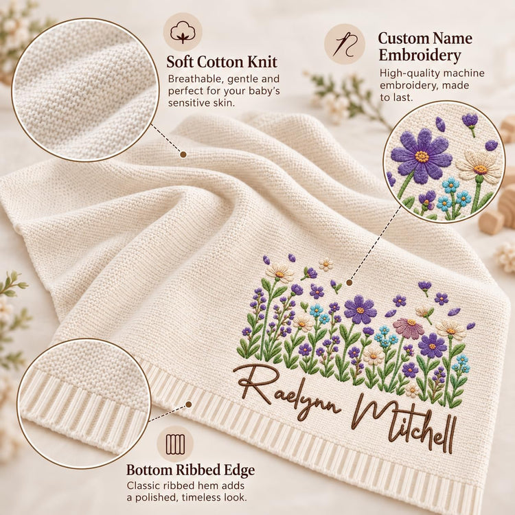 Personalized Embroidered Baby Blanket – Flowers02 – image 2