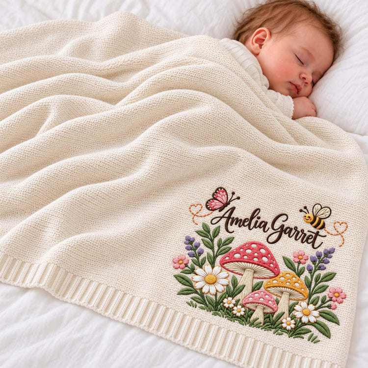 Personalized Embroidered Baby Blanket – Flowers – image 1