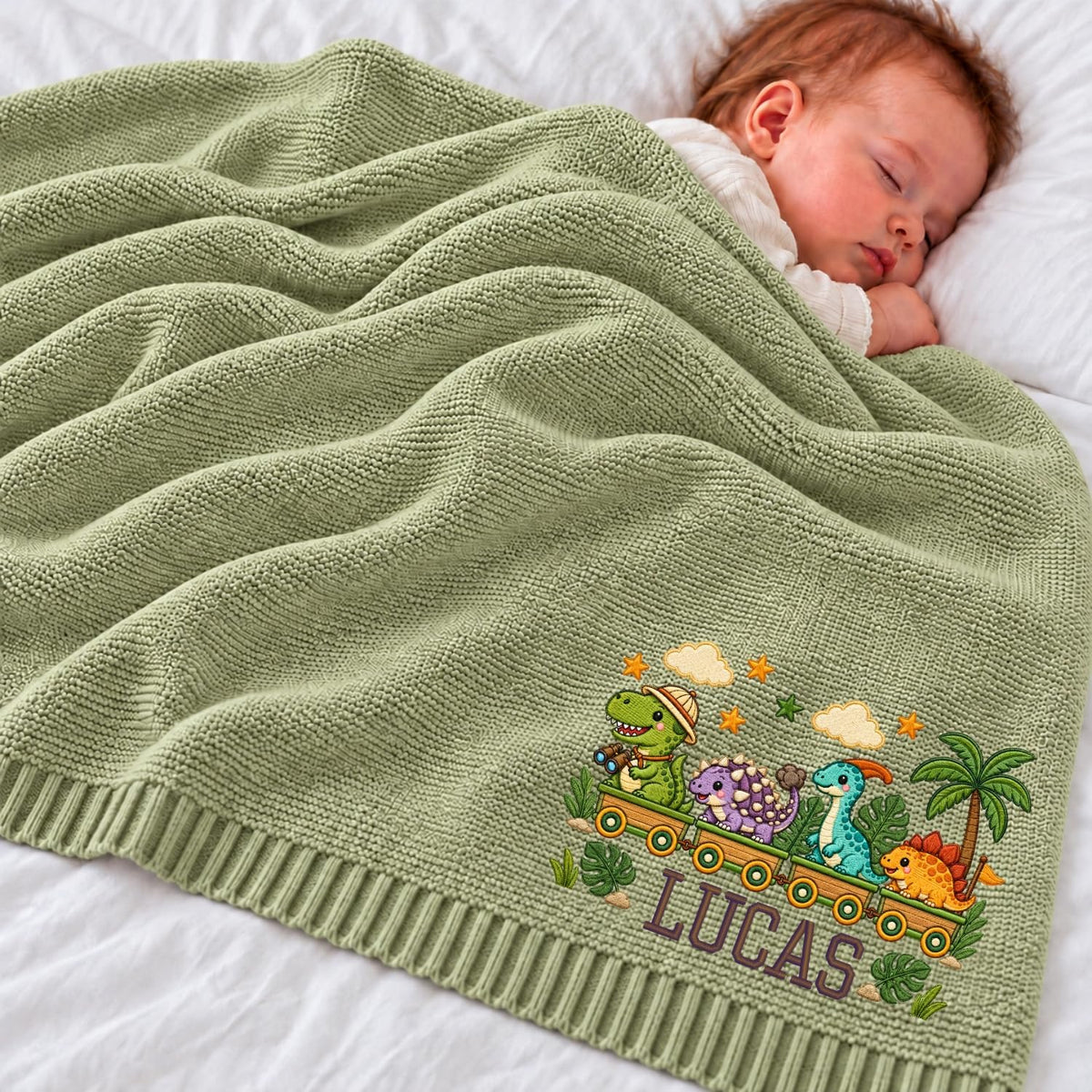 Personalized Embroidered Baby Blanket – Dinosaur – image 1