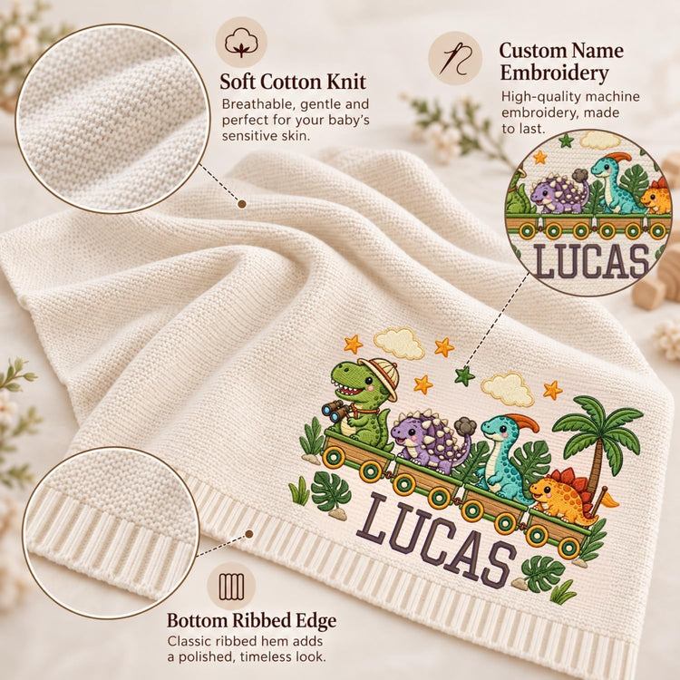 Personalized Embroidered Baby Blanket – Dinosaur – image 2