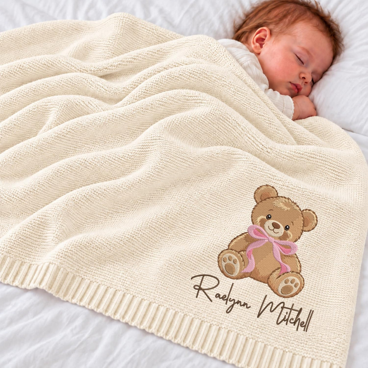 Personalized Embroidered Baby Blanket – Bear – image 1