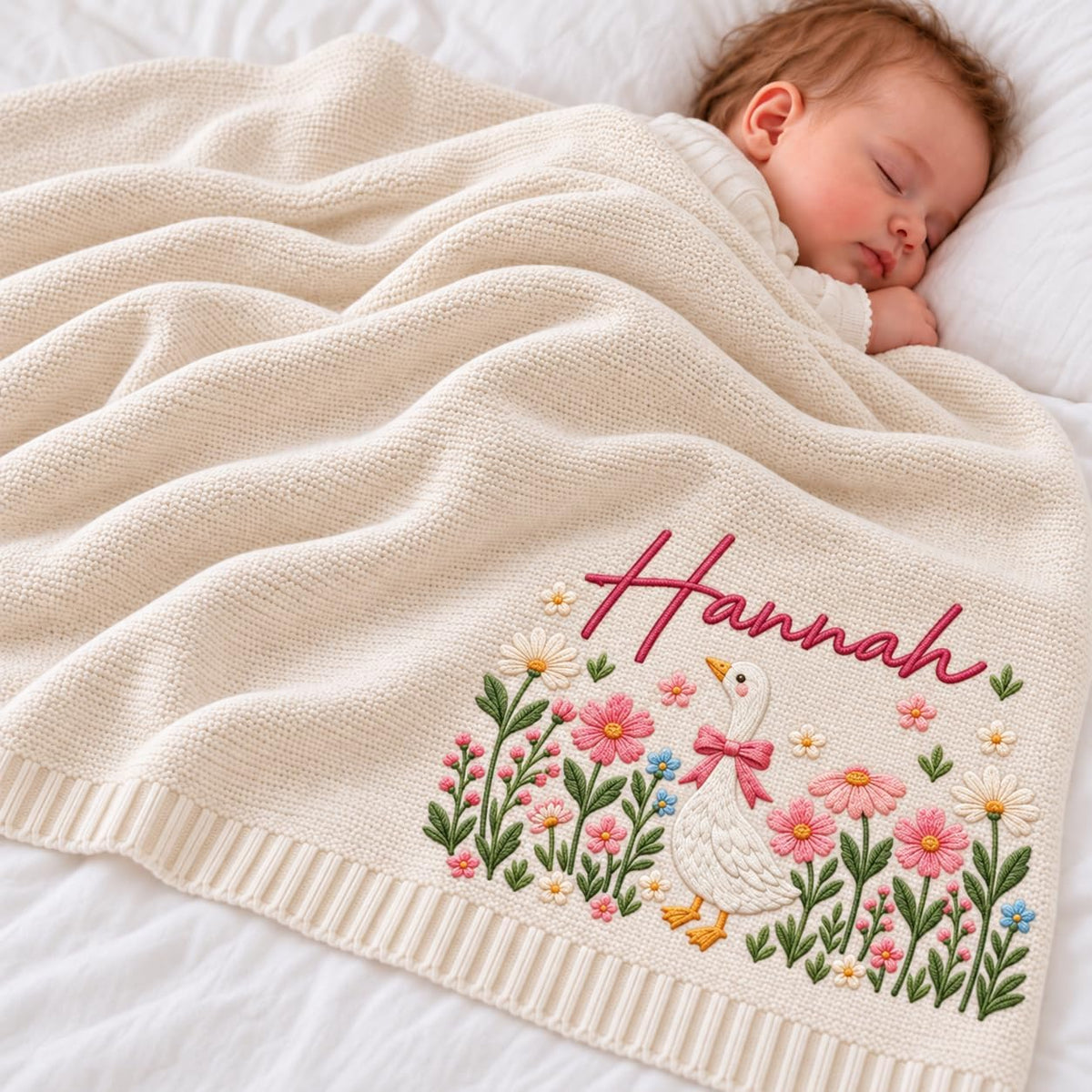 Personalized Embroidered Baby Blanket – Flowers01 – image 1