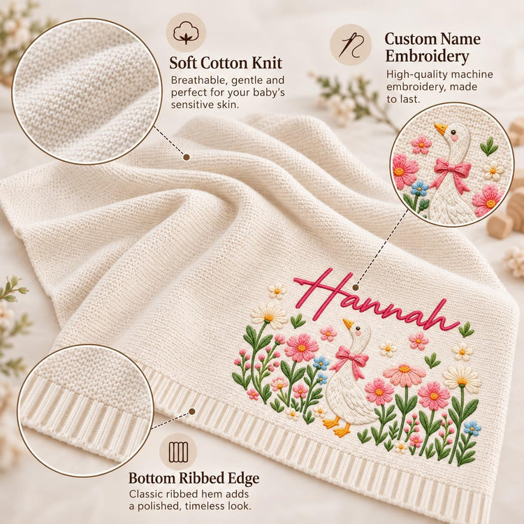 Personalized Embroidered Baby Blanket – Flowers01 – image 2