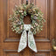 Monogram Wreath Sash Bow for Front Door, Toile Green Wreath Ribbon with Adjustable Bow Knot Farmhouse Door Wreath Decor Monogram Embroidered Sash for Holiday Housewarming Gifts