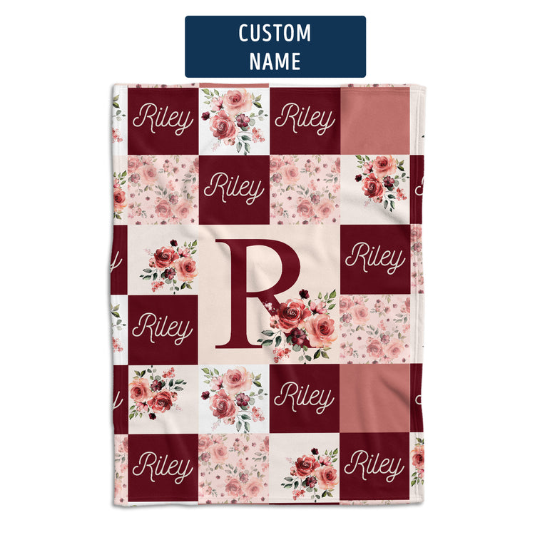 Rose Baby Blankets, Floral Baby Blankets Monogrammed, Personalized Baby Blankets, Custom Blanket with Name for Baby Girl, Flowers Fleece Blanket for Girls, Plush Blanket for Daughter Kids