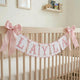 Custom Embroidered Baby Banner, Personalized Baby Name Banner, Scallopped Bow Name Banner, Baby Shower Decor, Pink Nursery Room Decorations, Nursery Garland for Newborn, Baby Shower Gifts Boys Girls