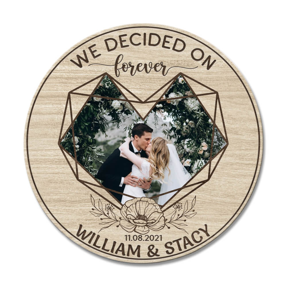 MeMate Personalized Photo, Name Wooden Couple Sign Hanging Wall Decor - We Decided on Forever Wedding Anniversary Sign
