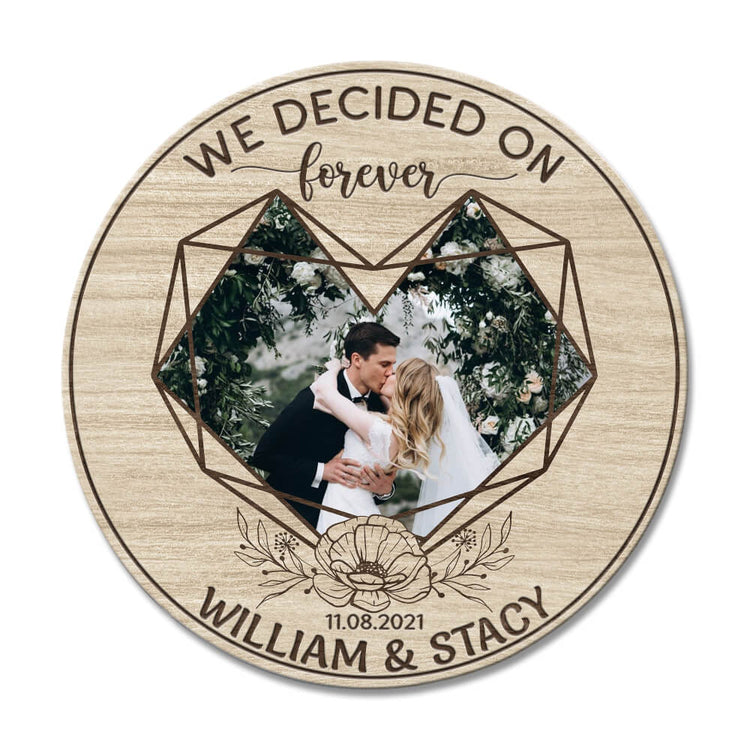 MeMate Personalized Photo, Name Wooden Couple Sign Hanging Wall Decor - We Decided on Forever Wedding Anniversary Sign