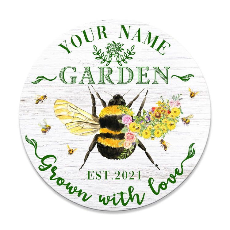 MeMate Personalized Garden Signs for Outdoor Decorative - Custom Name, Year Printed Wood Sign for Flower Garden Decor and Accessories - Wooden Outdoor Plaque for Garden, Farmhouse, Backyard, Patio