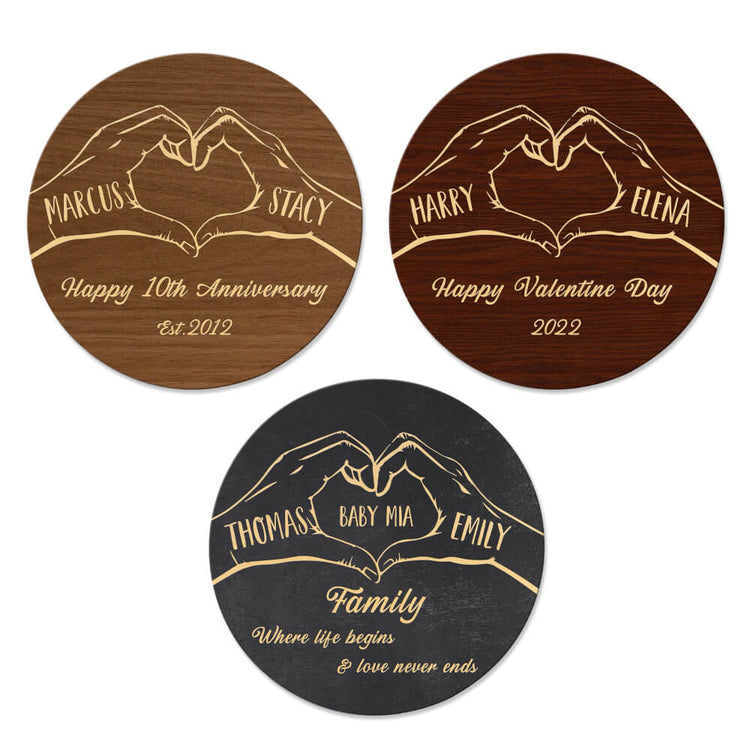 MeMate Custom Wooden Couple Sign Hanging Wall Decor - Personalized Anniversary Signs - Round Rustic Wood Plaque Accessories for Couples, Newlyweds, Valentines Day