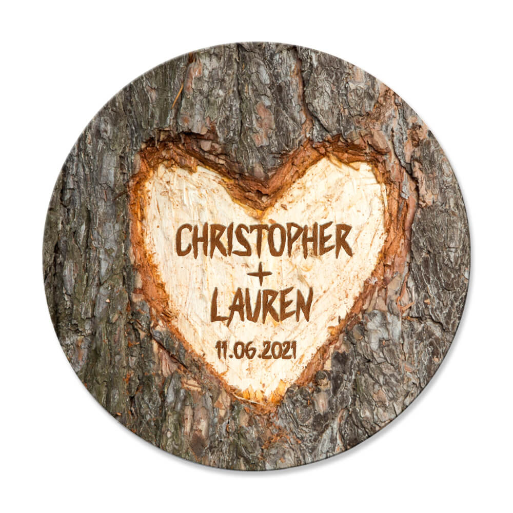 MeMate Custom Couple Name Anniversary Date Printed Wooden Sign Hanging Wall Decor - Personalized Signs for Couple - Tree Round Rustic Wood Plaque Accessories for Couples, Newlyweds, Valentines Day
