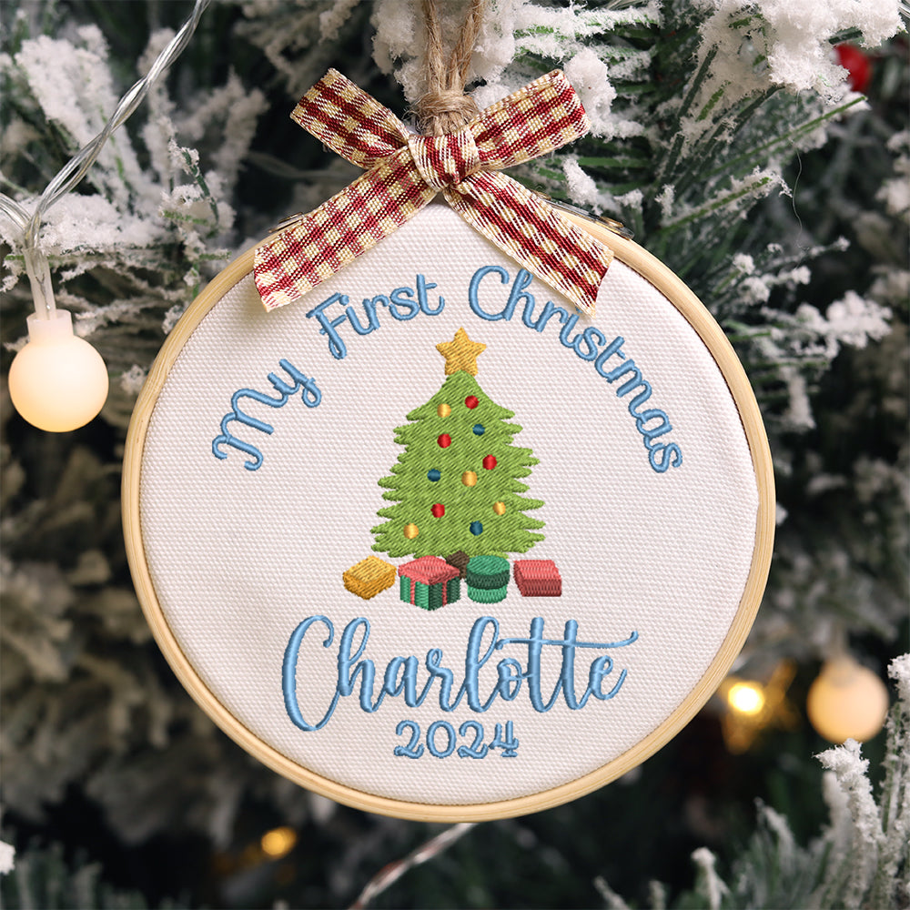MeMate EMBROIDERED Christmas Baby Ornaments, DIY First Christmas Ornament, Personalized Christmas Ornament, Hand Made Ornament with BOW, Personalized Baby Ornament 2024, Christmas Tree Décor, New Baby Gift