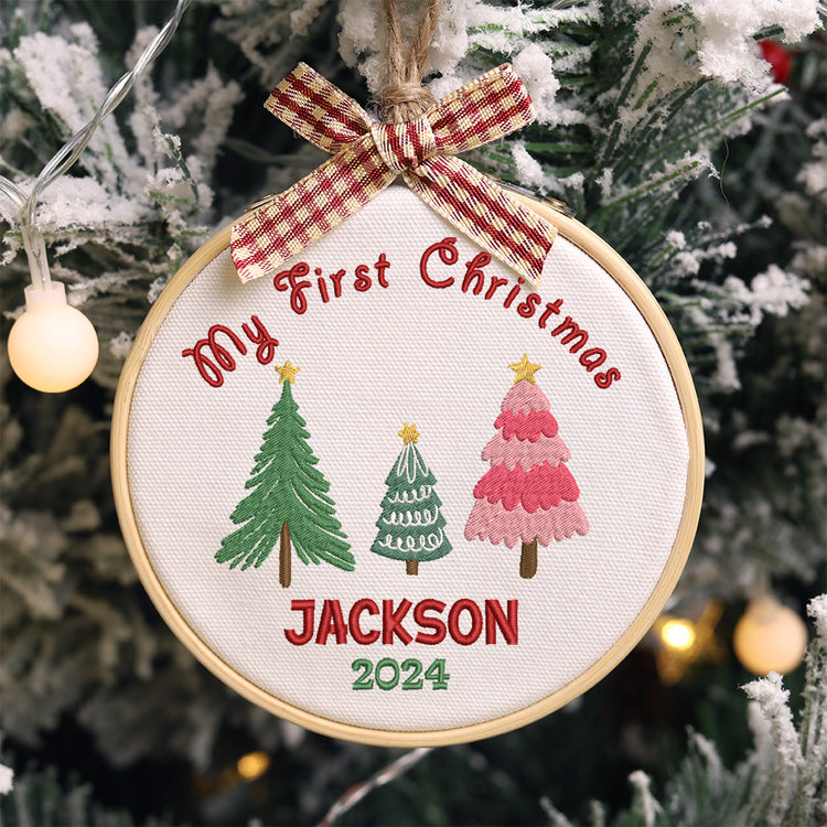 MeMate EMBROIDERED Christmas Baby Ornaments, DIY First Christmas Ornament, Personalized Christmas Ornament, Hand Made Ornament with BOW, Personalized Baby Ornament 2024, Christmas Tree Décor, New Baby Gift