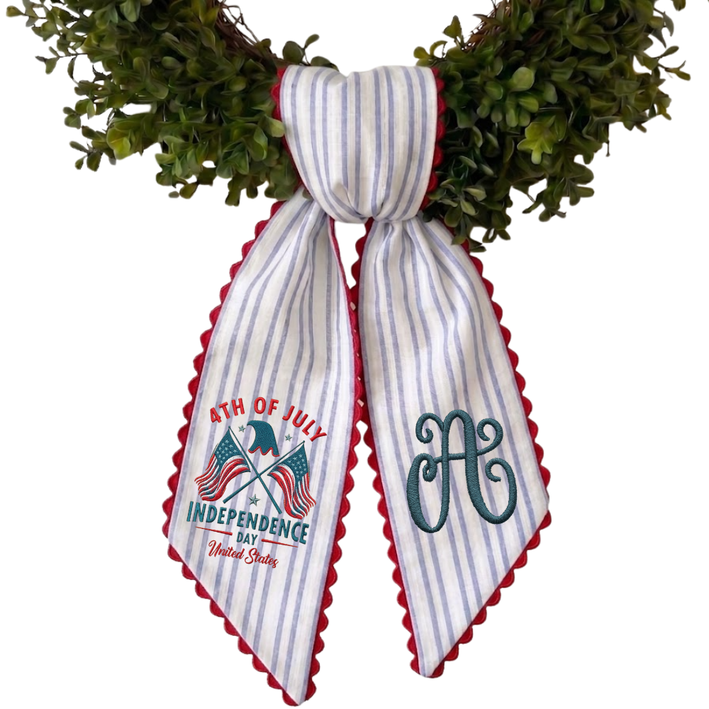 Personalized Embroidered American Flag Wreath Sash, Custom Monogram Door Sash, Monogram 4th of July Wreath Sash, American Flag Door Decor, 54x5 inches Sash
