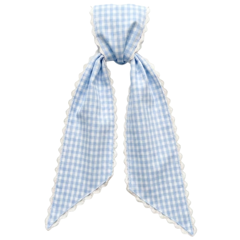 Blue Gingham Sash w/White Scalloped Edge