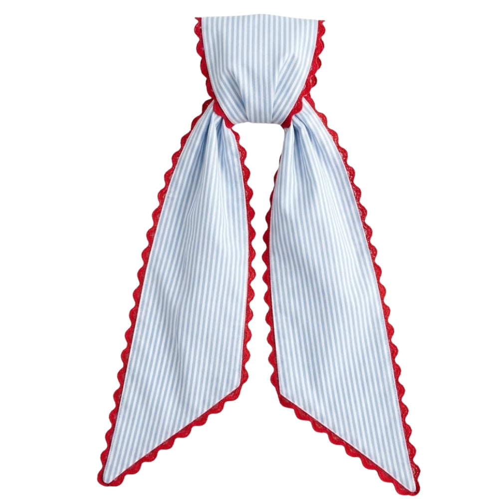 Blue Stripes Sash w/Red Scalloped Edge