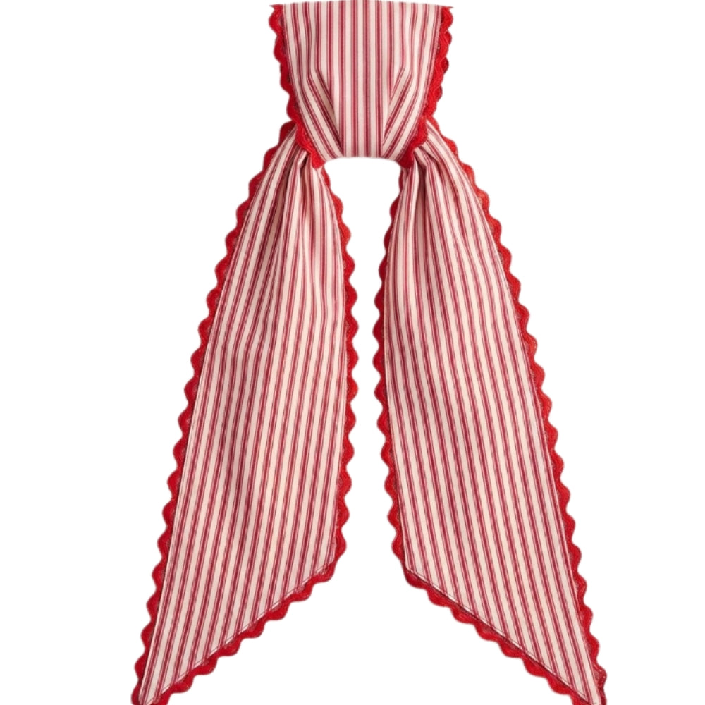Candy Cane Red Stripes Sash w/Red Scalloped Edge