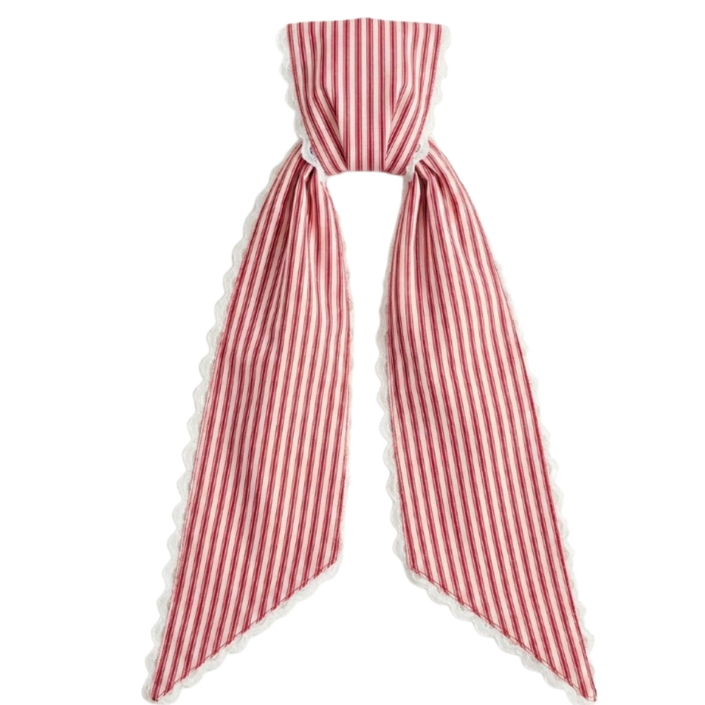 Candy Cane Red Stripes Sash w/White Scalloped Edge