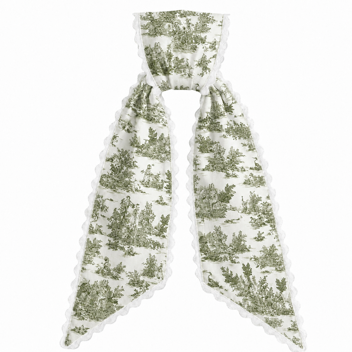 Green Toile Sash w/White Scalloped Edge