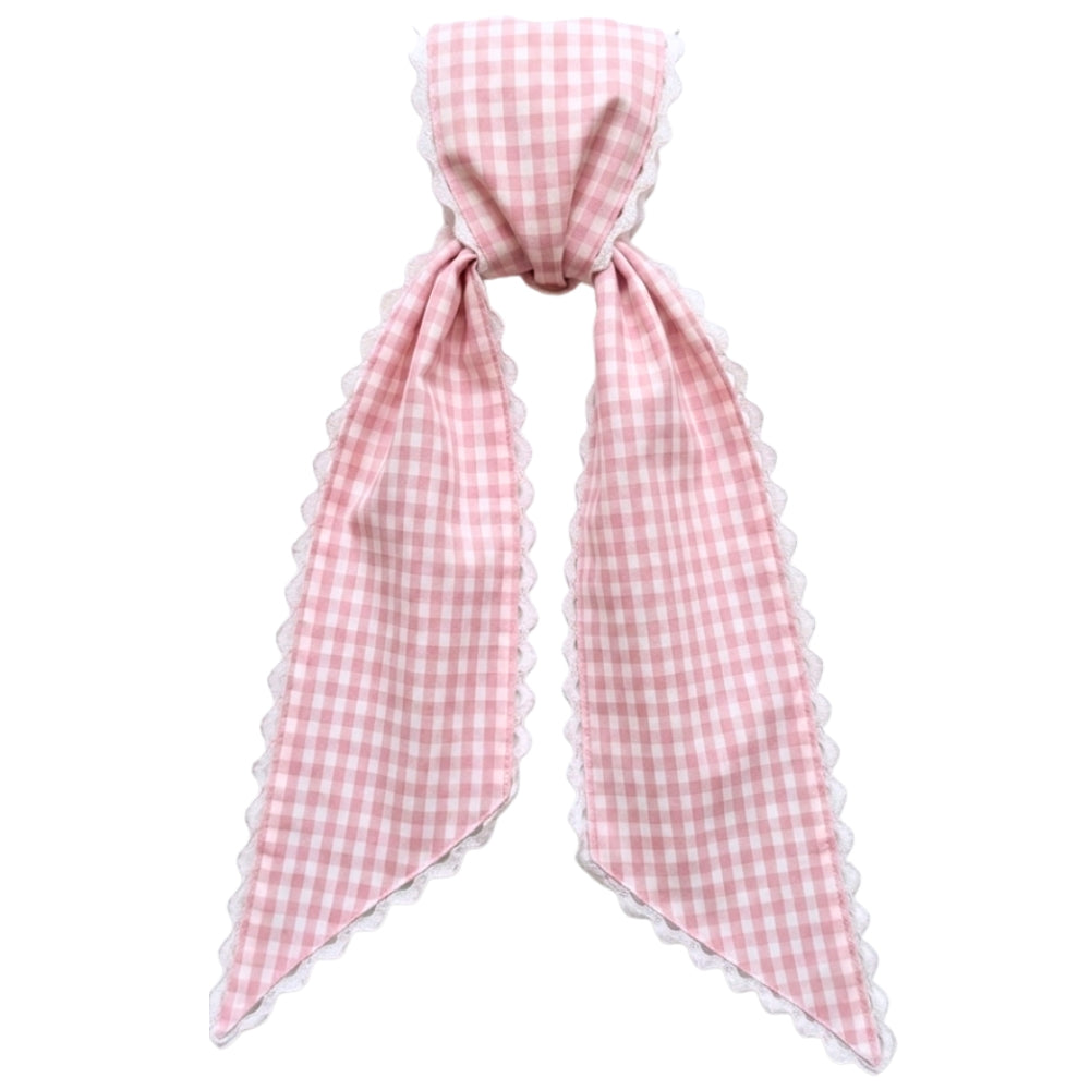 Pink Gingham Sash w/White Scalloped Edge