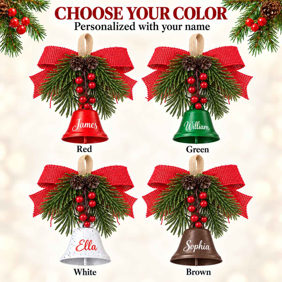 Choose bell color: Red, Green, White or Brown