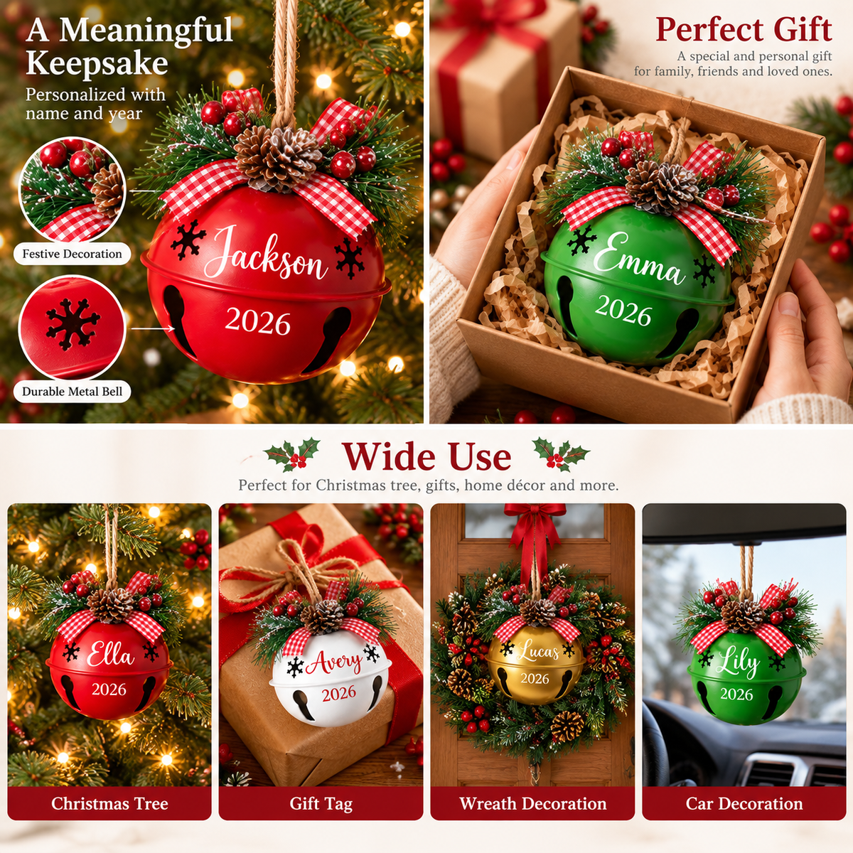 Personalized jingle bell keepsake, gift and decorating ideas