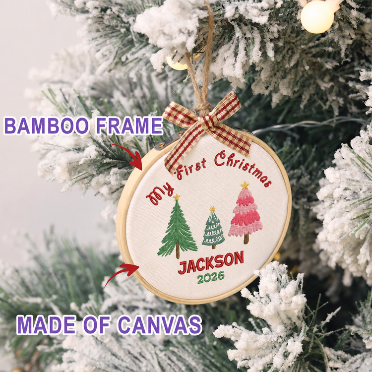 Personalized Embroidered Baby's First Christmas Ornament 2026 - Three Christmas Trees - Image 2