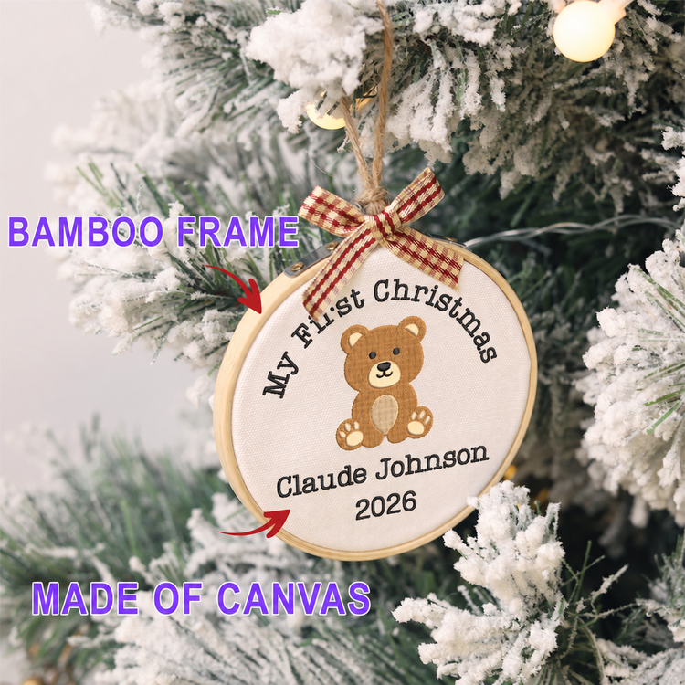 Personalized Embroidered Baby's First Christmas Ornament 2026 - Teddy Bear - Image 2