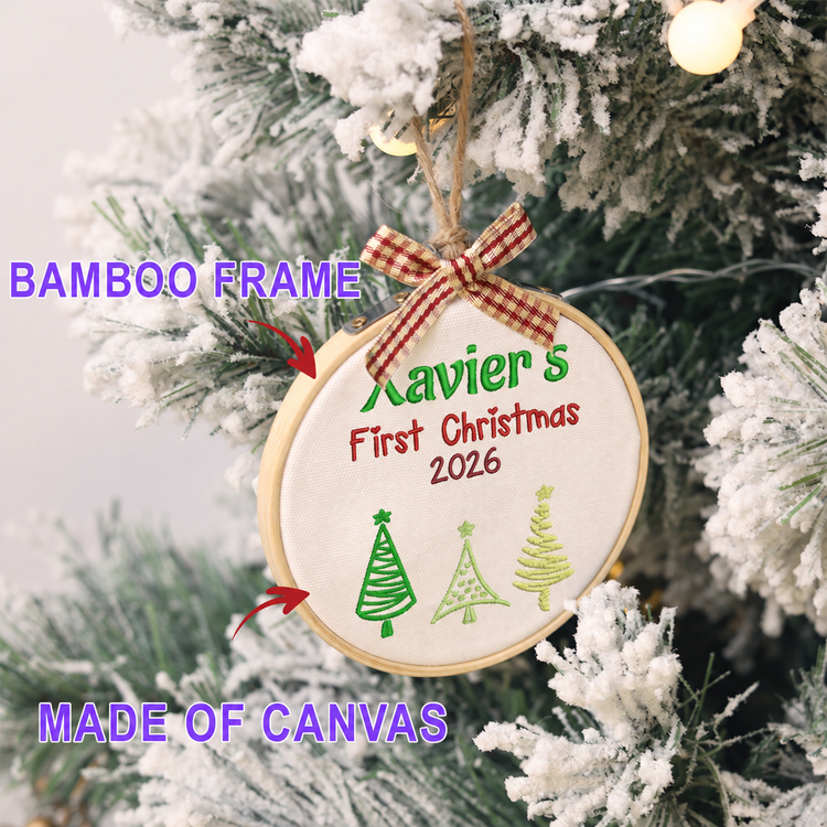Personalized Embroidered Baby's First Christmas Ornament 2026 - Modern Christmas Trees - Image 2