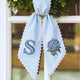 Monogram Wreath Sash Bow for Front Door, Personalized Initial Name, Blue Hydrangea Monogramed Embroidered Ribbon with Adjustable Bow Knot Farmhouse Door Wreath Decor, Gift for Family Friends