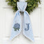 Monogram Wreath Sash Bow for Front Door, Personalized Initial Name, Blue Hydrangea Monogramed Embroidered Ribbon with Adjustable Bow Knot Farmhouse Door Wreath Decor, Gift for Family Friends
