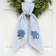 Hydrangea Monogram Wreath Sash Bow for Front Door, Personalized Initial Name, Monogramed Embroidered Ribbon with Adjustable Bow Knot Farmhouse Door Wreath Decor, Gift for Family Friends