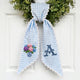 Hydrangea Monogram Wreath Sash Bow for Front Door, Flowers Vase Personalized Initial Name, Monogramed Embroidered Ribbon with Adjustable Bow Knot Farmhouse Door Wreath Decor, Gift for Family Friends