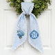 Blue Hydrangea Wreath Sash for Front Door, Personalized Initial Name Wreath Sash, Monogramed Embroidered Ribbon with Adjustable Bow Knot Farmhouse Door Wreath Decor, Gift for Family Friends