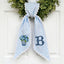 Blue Hydrangea Monogram Wreath Sash Bow for Front Door, Personalized Initial Name, Monogramed Embroidered Ribbon with Adjustable Bow Knot Farmhouse Door Wreath Decor, Gift for Family Friends