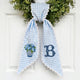 Blue Hydrangea Monogram Wreath Sash Bow for Front Door, Personalized Initial Name, Monogramed Embroidered Ribbon with Adjustable Bow Knot Farmhouse Door Wreath Decor, Gift for Family Friends