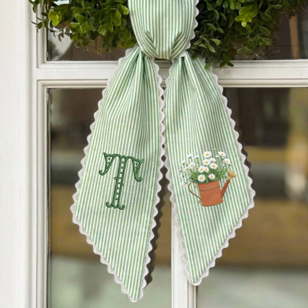 Daisy Wreath Sash for Front Door, Embroidered Flowers Wreath Sash 54x5 Inch, Personalized Initial Monogram Sash Front Door Decor, Bow Ribbon Wreath Sashes