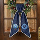 Blue Hydrangea Wreath Sash for Front Door, Personalized Initial Name Wreath Sash, Monogramed Embroidered Ribbon with Adjustable Bow Knot Farmhouse Door Wreath Decor, Gift for Family Friends