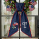 US Flag With Flowers Wreath Sash for Front Door, Patriotic Wreath Sash 54x5 Inch, Personalized Embroidered Monogram Sash, Independence Day Front Door Decor, America Flag with Bow Wreath Sashes