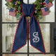 Monogram Wreath Sash Bow for Front Door, Personalized Initial Name Wreath Sash, Summer Wreath Sash, Monogramed Embroidery Ribbon with Adjustable Bow Knot Farmhouse Door Wreath Decor, Housewarming Gift for Family Friends