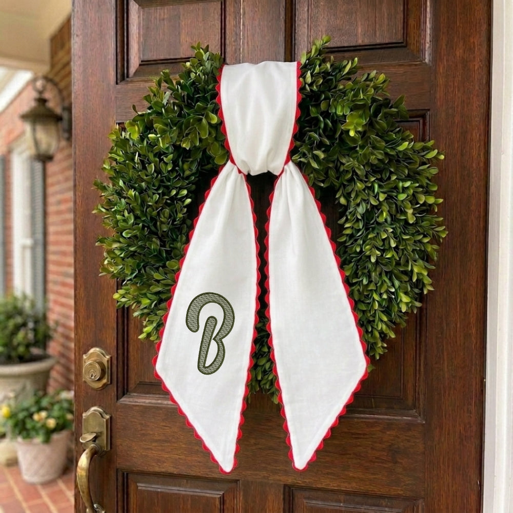 Fall Wreath Sash Bow Embroidered Initials, Personalized Monogram Wreath Sashes 54x5 in, Pumpkins Wreath Ribbon for Front Door, Garland Accessories, Autumn Farmhouse Door Wreath Decor