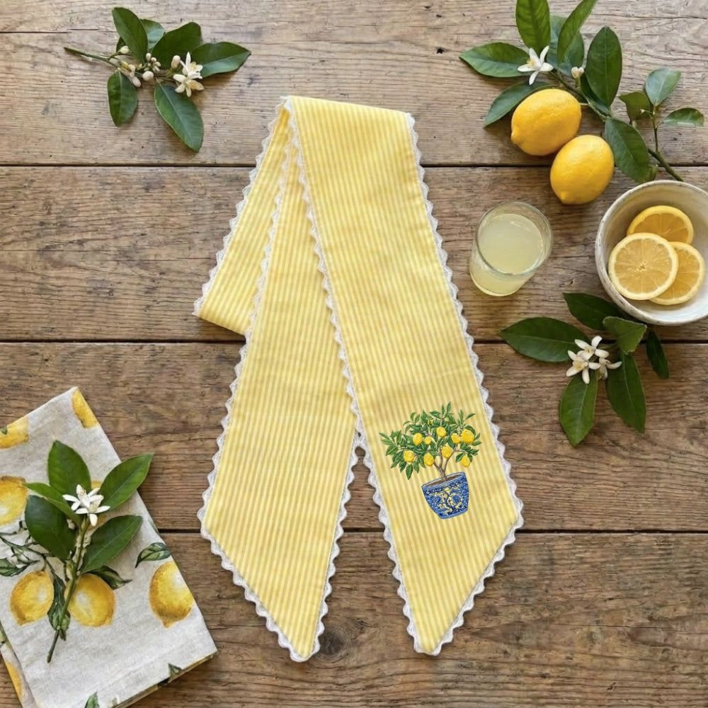 Summer Wreath Sash for Front Door with Lemon, Personalized Initial Name Wreath Sash, Monogramed Embroidered Ribbon with Adjustable Bow Knot Farmhouse Door Wreath Decor, Gift for Family Friends