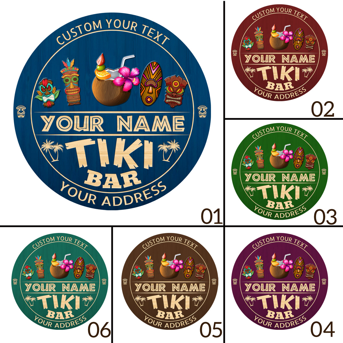 MeMate Custom Tiki Bar Sign - Personalized Wooden Name Sign for Tiki Lounge, Backyard, Patio, Beach Bar, Party Decors - Vintage Rustic Round Printed Wood Signs Wall Hanging Decorative