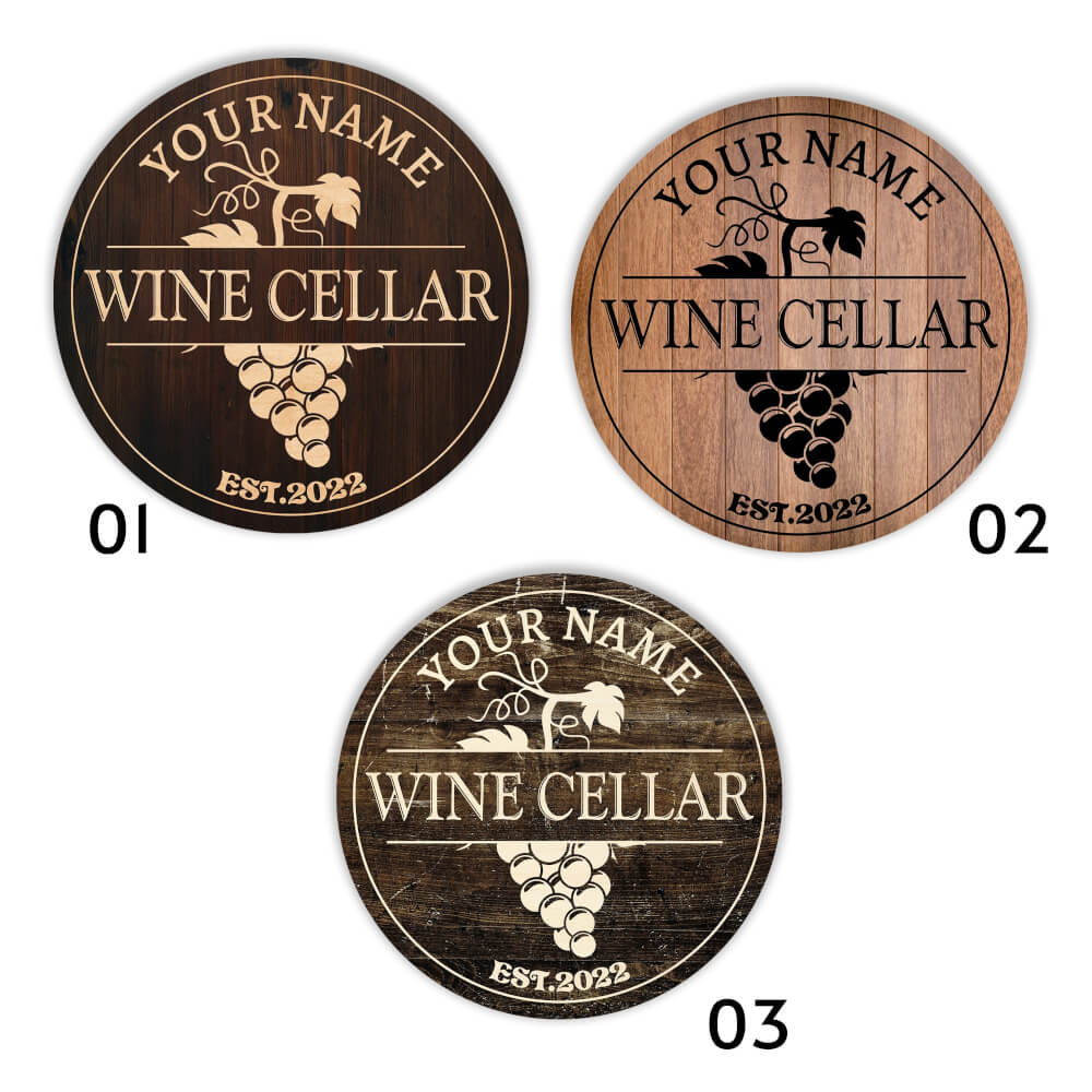 MeMate Personalized Name Wine Cellar Sign fo Home Decor - Wine Sign Custom Printed Wooden Name Sign, Year, Text for Wine Cellar, Man Cave, Housewarming, Newlyweds, Wedding, Wine Lovers Wall Decor