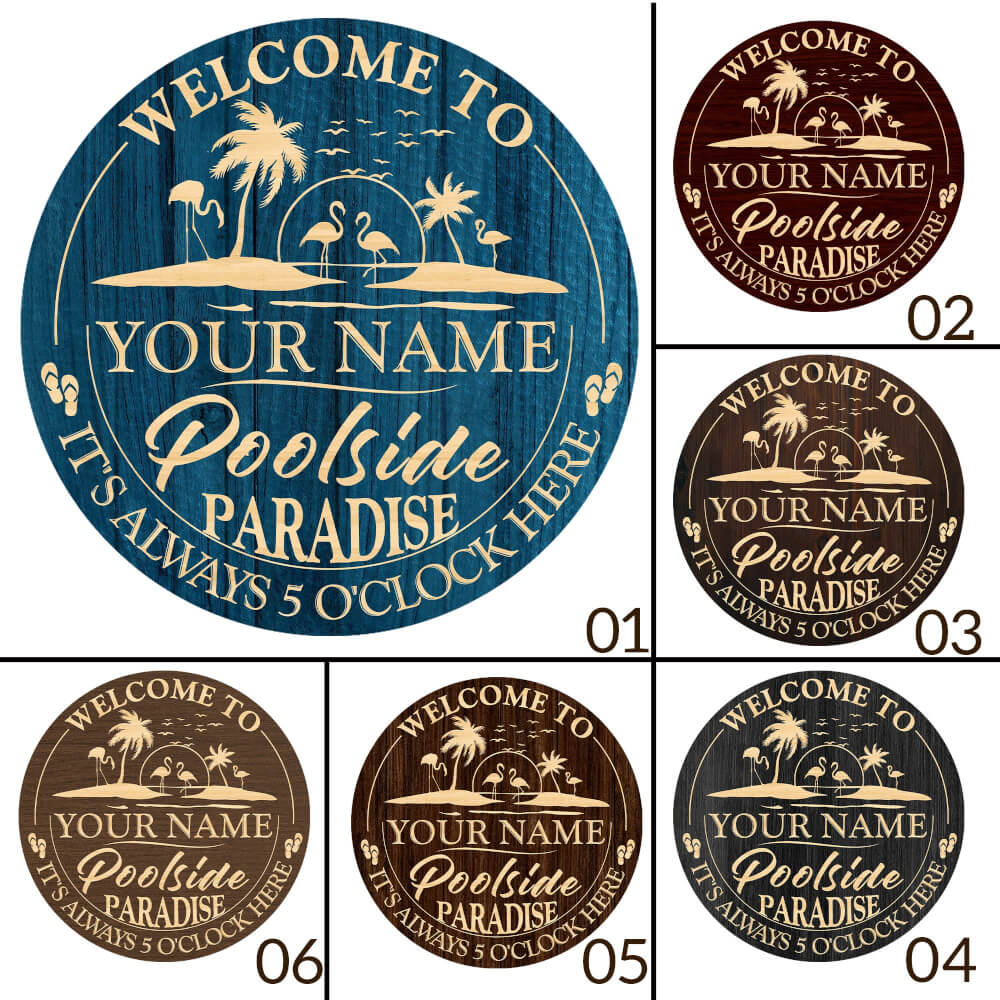 MeMate Pool Signs Personalized Name Text Wooden Sign Outdoor, Poolside Decor, Customized Pool Sign, Swimming Pool Decorations for Wall, Wood Plaque for Backyards Patio Housewarming