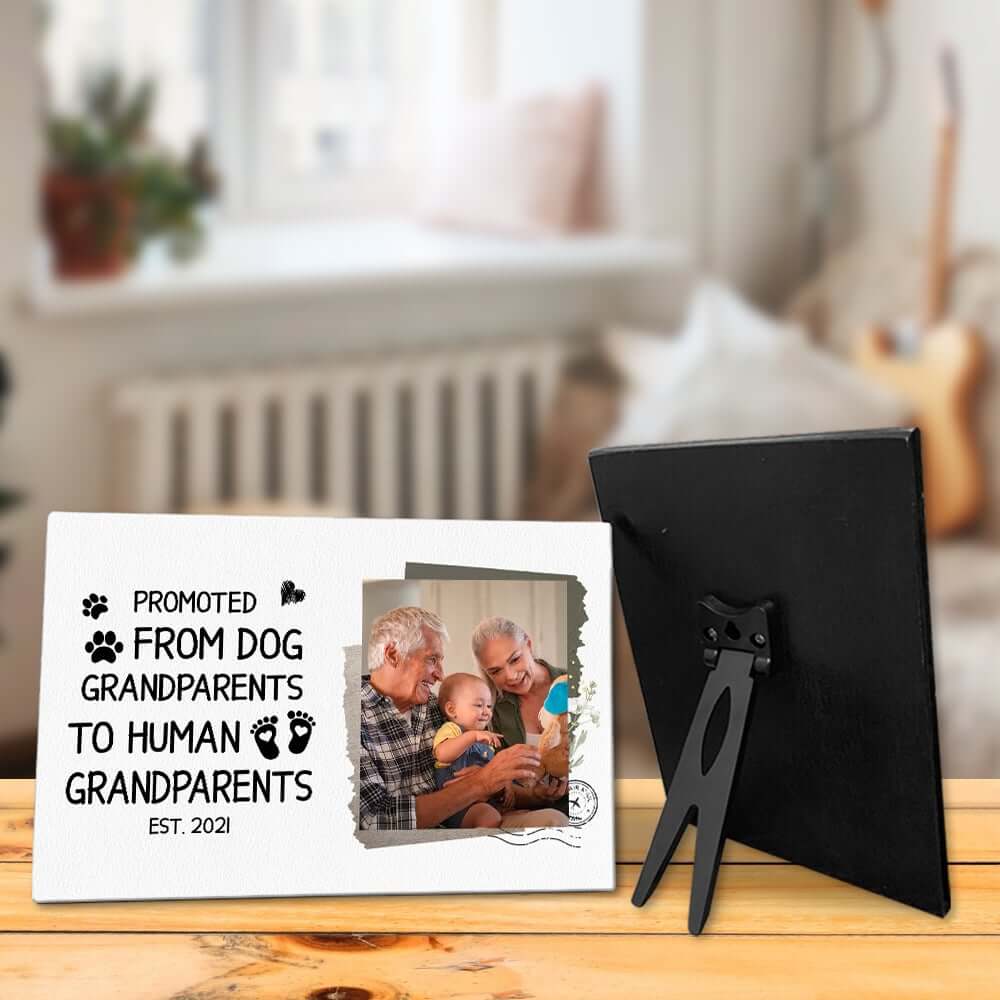 Promoted From Dog Grandparents To Human Grandparents Personalized Desktop Plaque